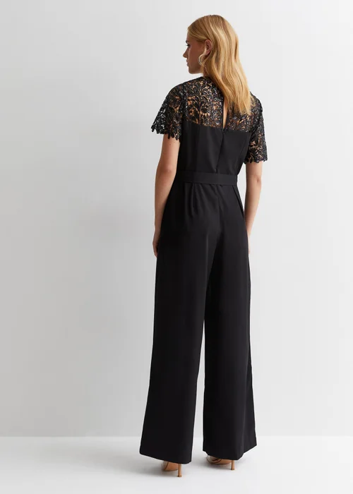 Gini London Black Floral Lace Sequin Belted Occasion Jumpsuit - 8 Image 2