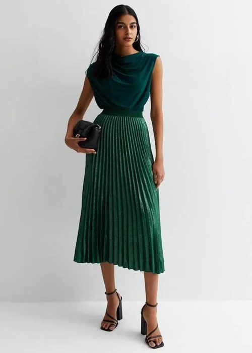 Gini London Green Pleated Midi Skirt - Size 8 Image 1