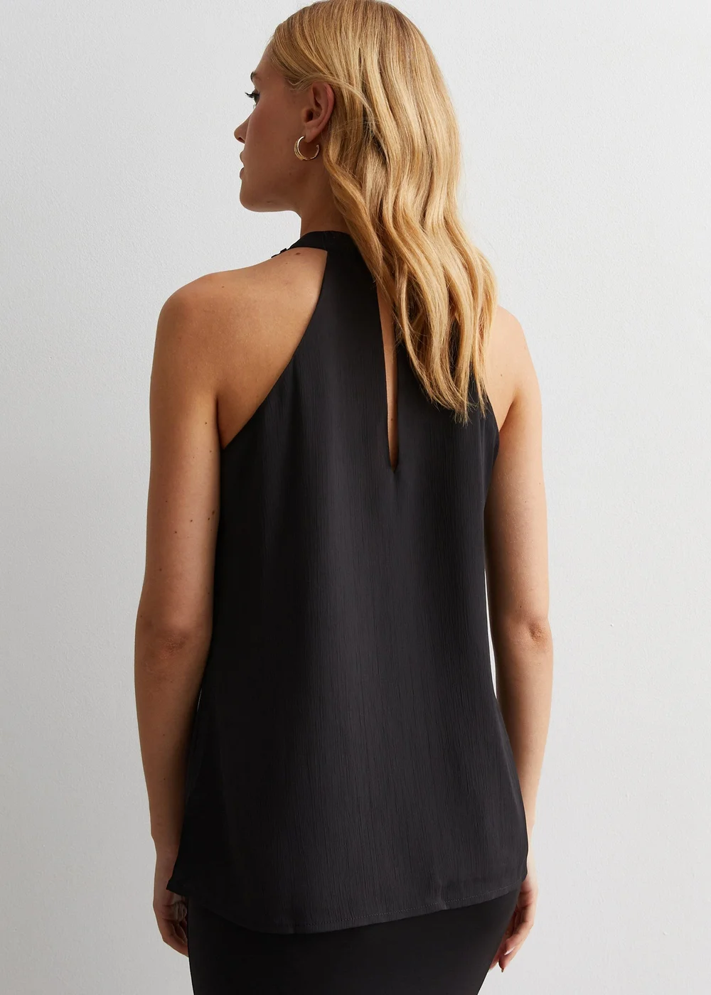 Gini London Black Ruffle Detail Halter Neck Top - S/M Image 2