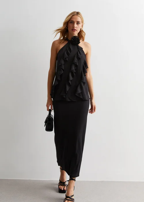 Gini London Black Ruffle Detail Halter Neck Top - S/M Image 4