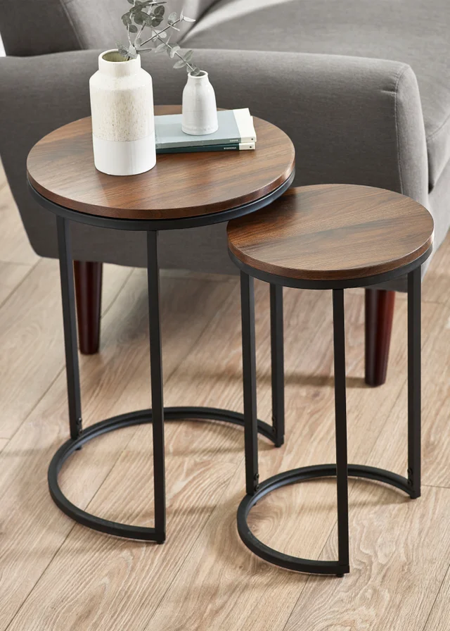 Julian Bowen Walnut Tribeca Round Nesting Side Tables (55 x 40 x 40cm)