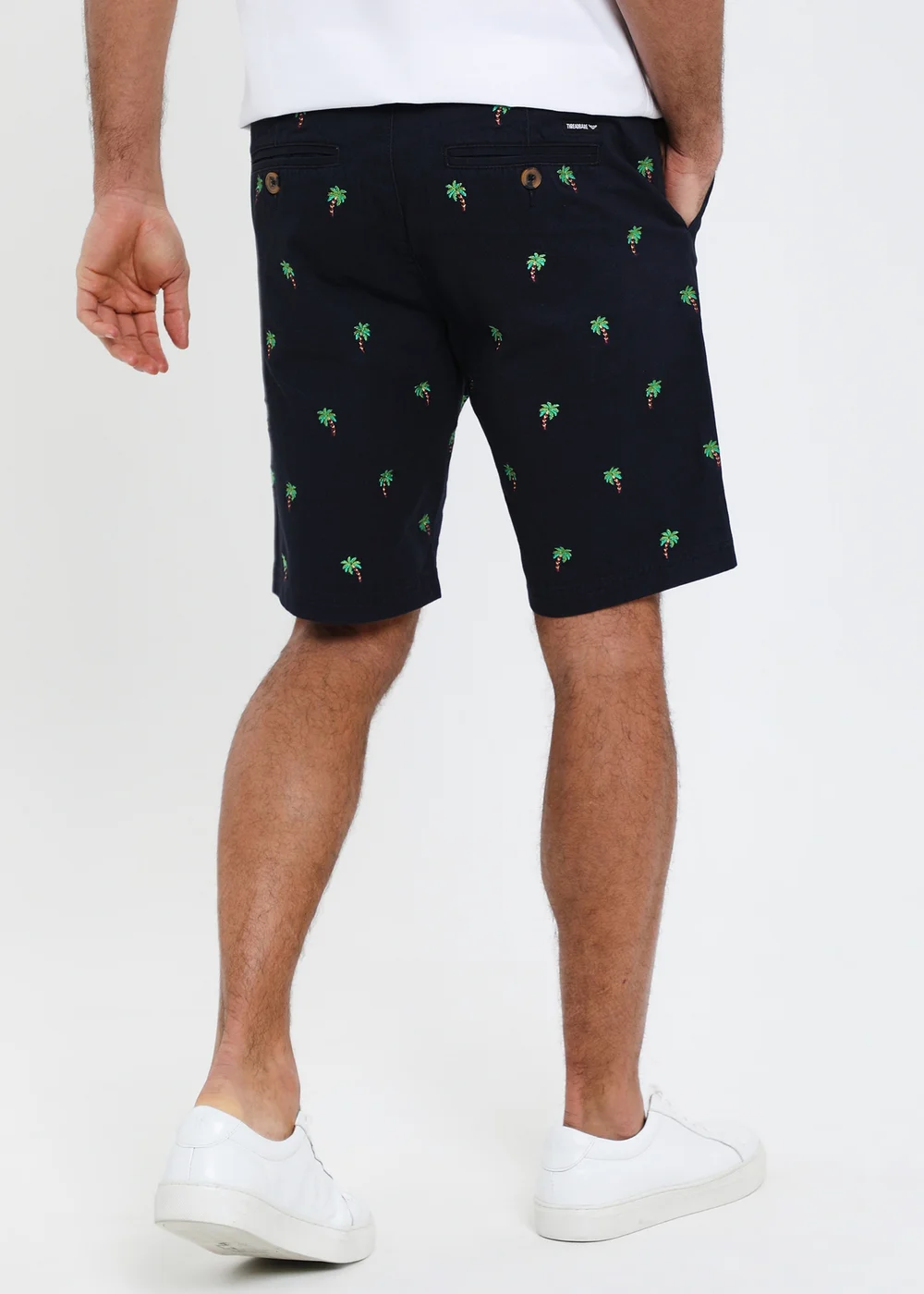 Threadbare Navy Cotton Embroidered Palm Chino Shorts - 30 W Image 2