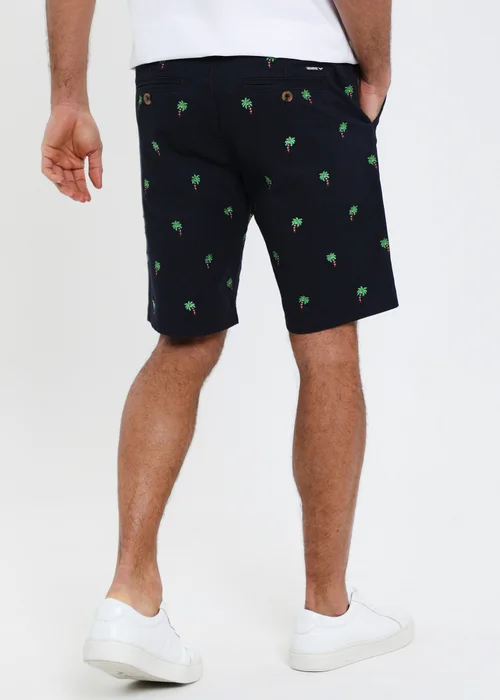 Threadbare Navy Cotton Embroidered Palm Chino Shorts - 30 W Image 2