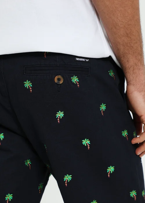 Threadbare Navy Cotton Embroidered Palm Chino Shorts - 30 W Image 3