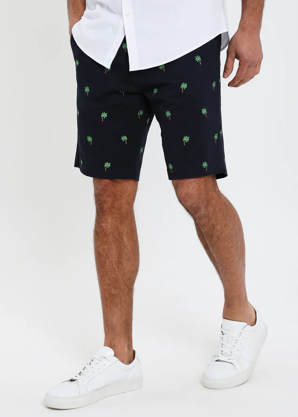 Threadbare Navy Cotton Embroidered Palm Chino Shorts - 30 W Image 1