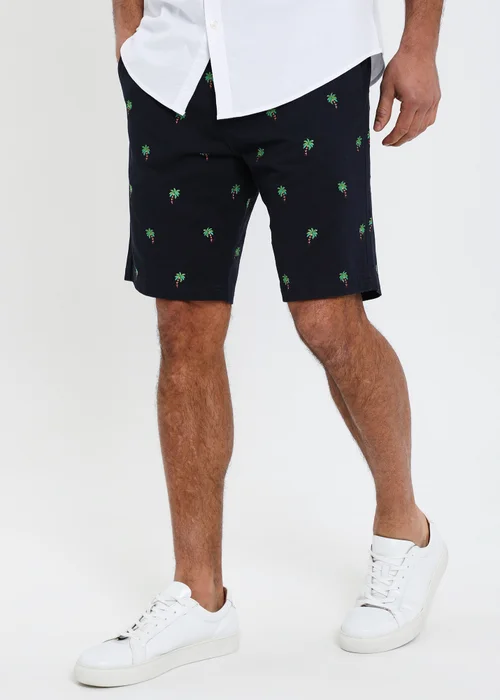 Threadbare Navy Cotton Embroidered Palm Chino Shorts - 30 W Image 1