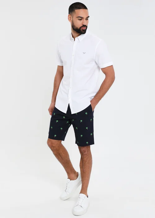 Threadbare Navy Cotton Embroidered Palm Chino Shorts - 30 W Image 4