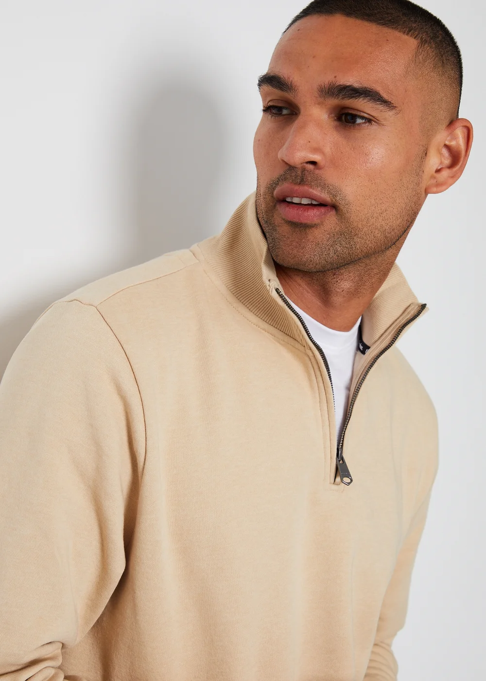 Threadbare Beige 1/4 Zip Neck Sweatshirt - S Image 3