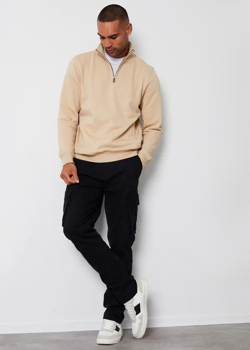 Threadbare Beige 1/4 Zip Neck Sweatshirt - S Image 4