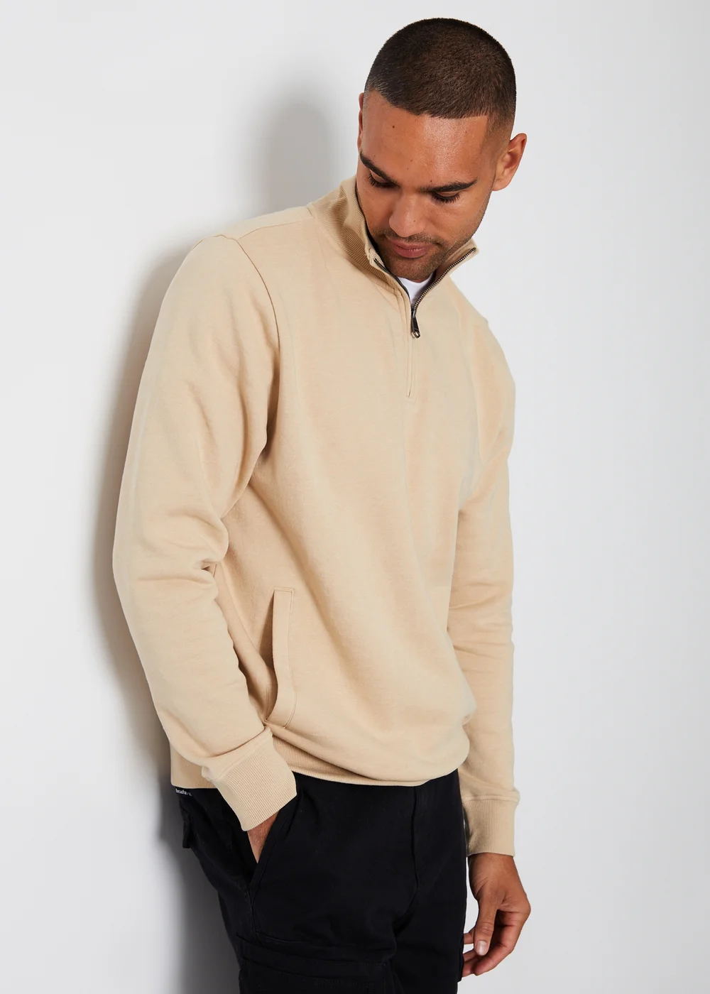Threadbare Beige 1/4 Zip Neck Sweatshirt - S Image 1