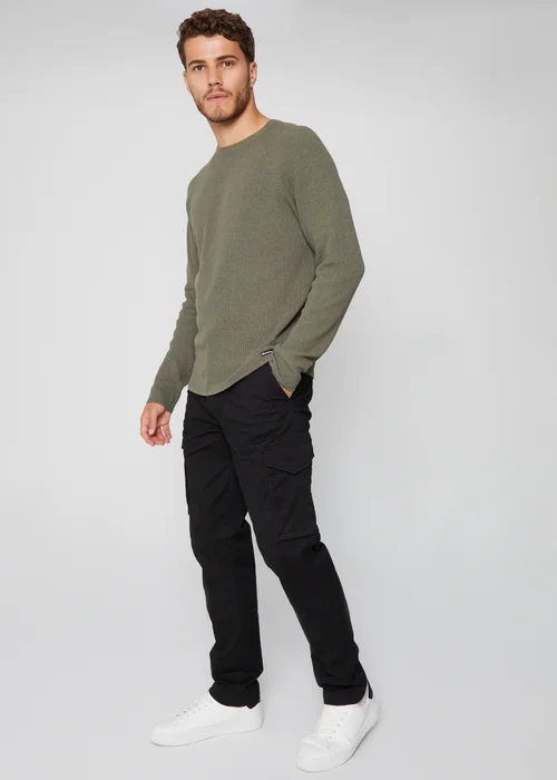 Threadbare Black Cotton Cargo Trousers With Stretch - 32/L32 Image 3