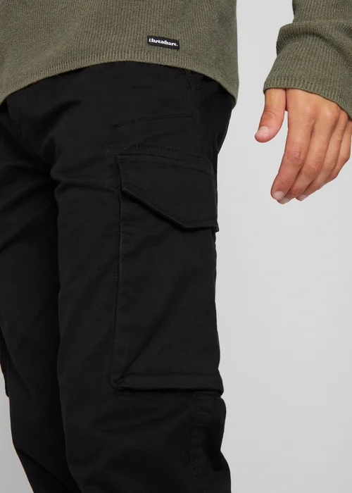 Threadbare Black Cotton Cargo Trousers With Stretch - 32/L32 Image 4