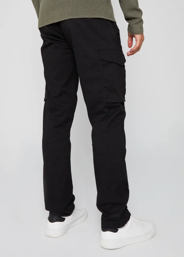 Threadbare Black Cotton Cargo Trousers With Stretch