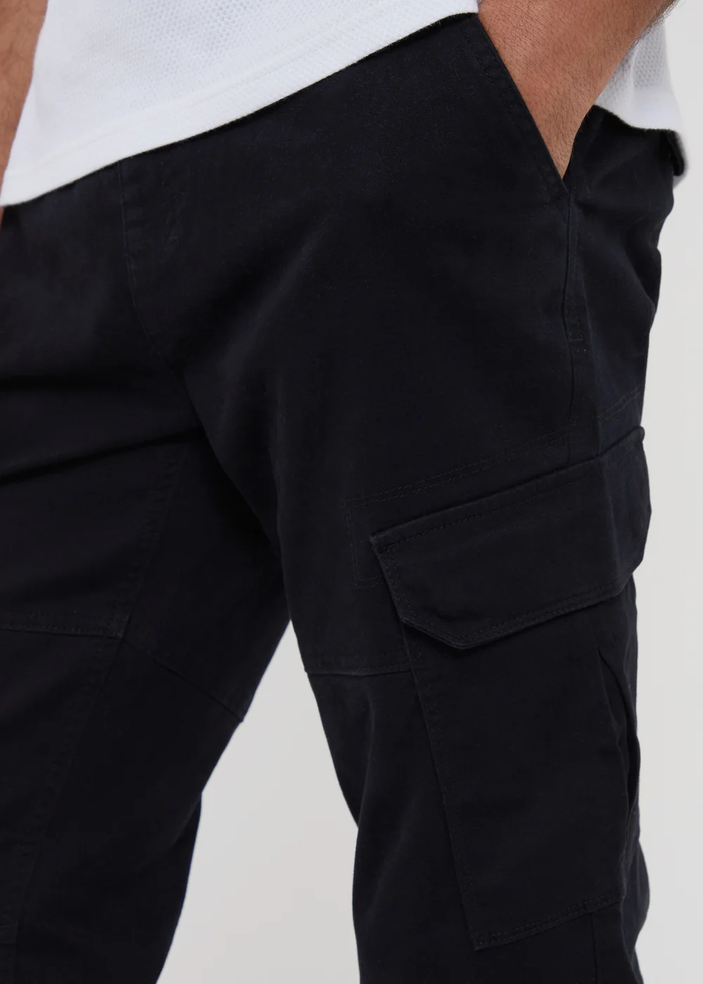 Threadbare Black Cotton Jogger Style Cargo Trousers With Stretch - S Image 3