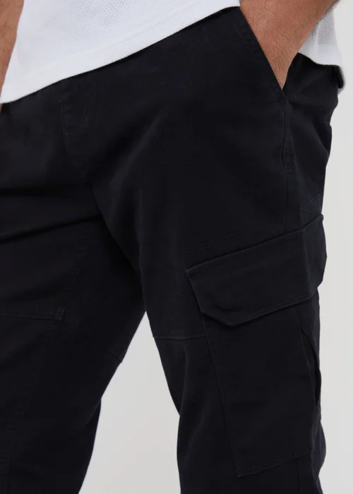 Threadbare Black Cotton Jogger Style Cargo Trousers With Stretch - S Image 3