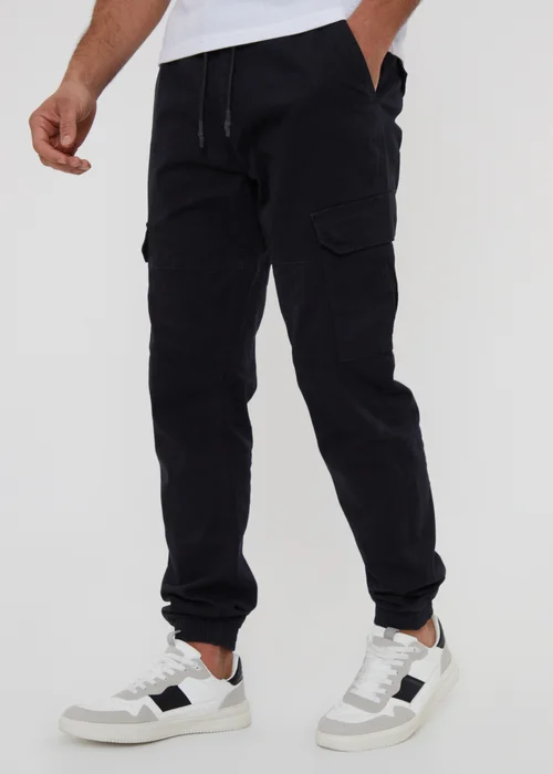 Threadbare Black Cotton Jogger Style Cargo Trousers With Stretch - S Image 1