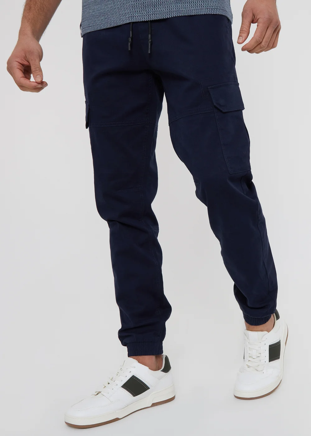 Threadbare Navy Cotton Jogger Style Cargo Trousers With Stretch - Small Image 1