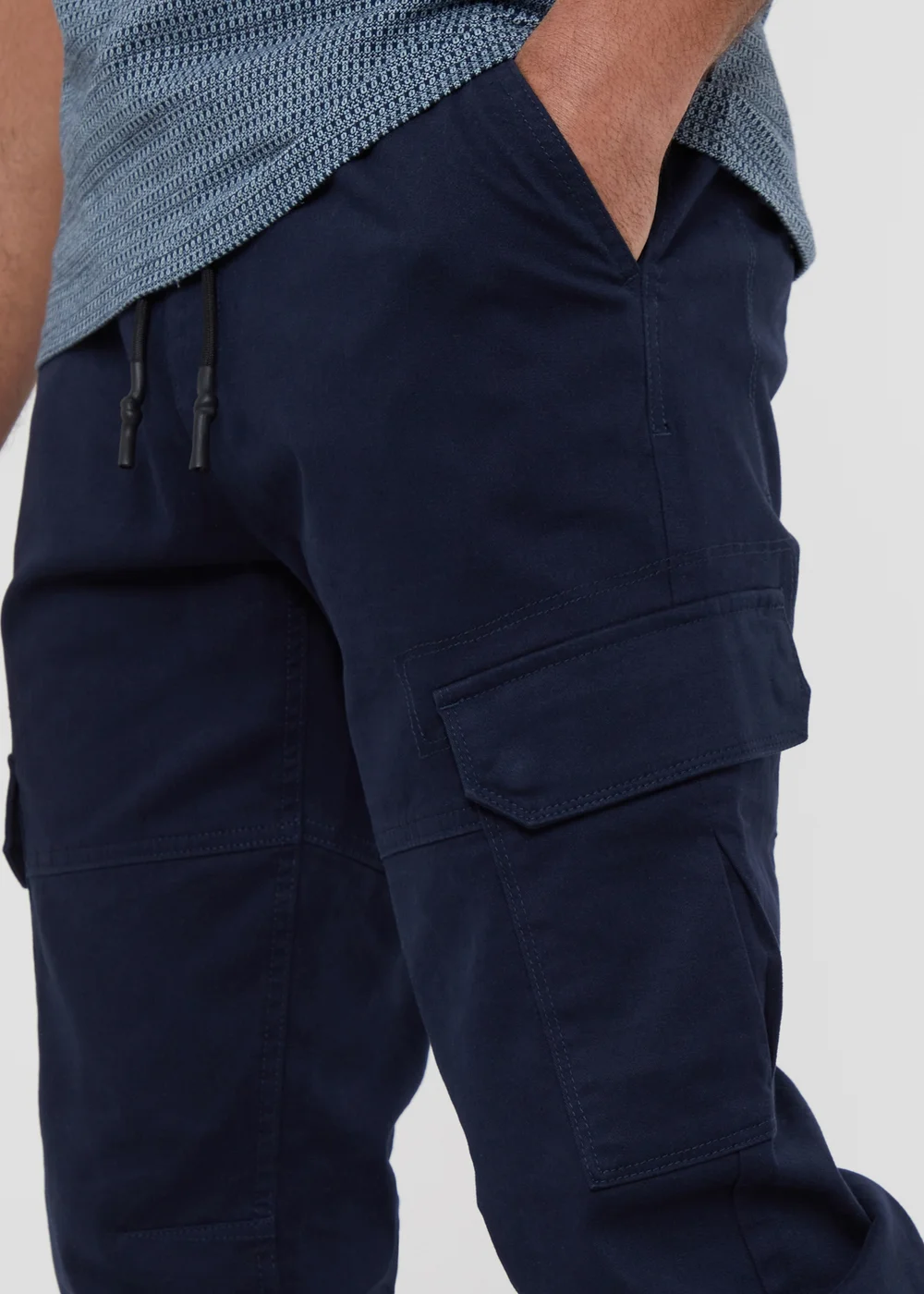 Threadbare Navy Cotton Jogger Style Cargo Trousers With Stretch - Small Image 4