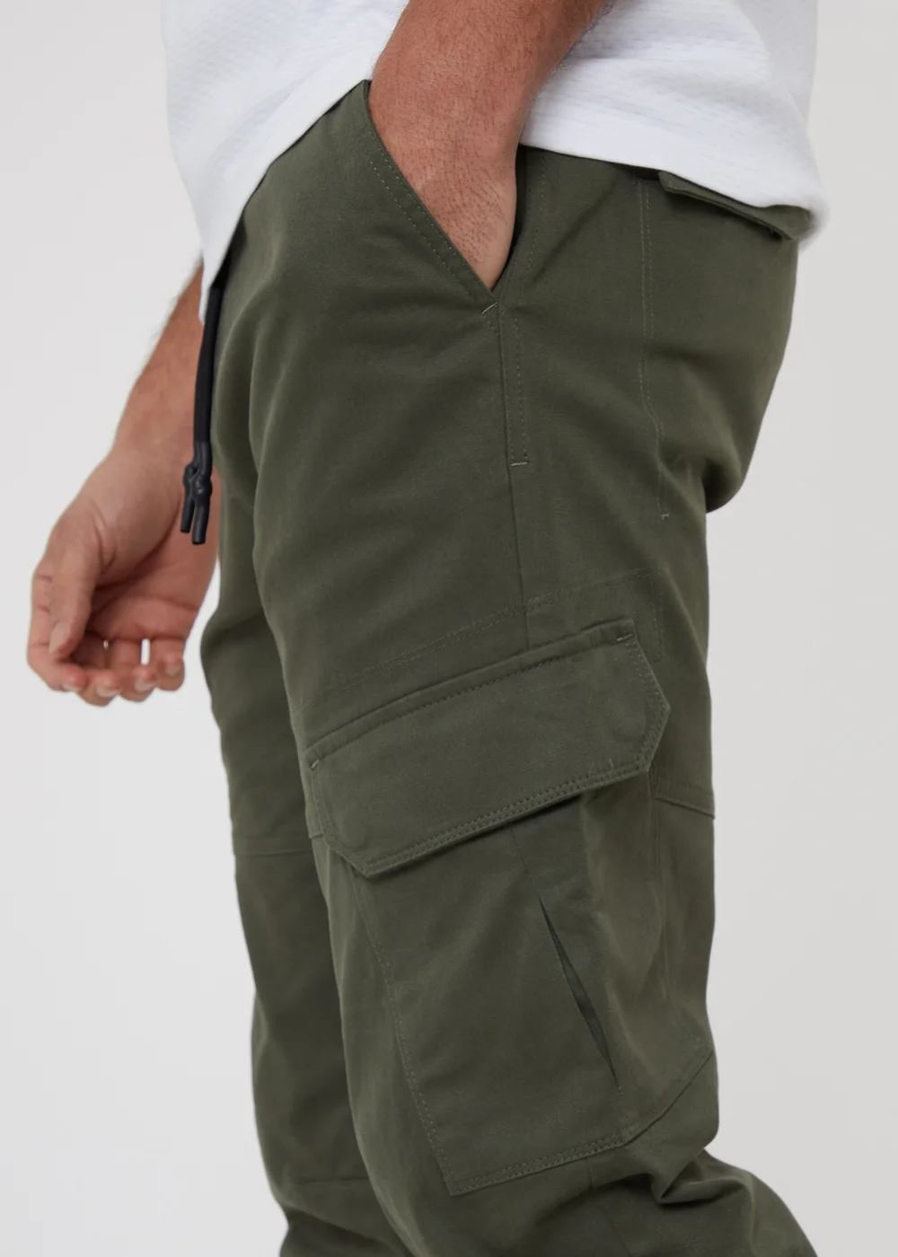 Threadbare Khaki Cotton Jogger Style Cargo Trousers With Stretch - S Image 3