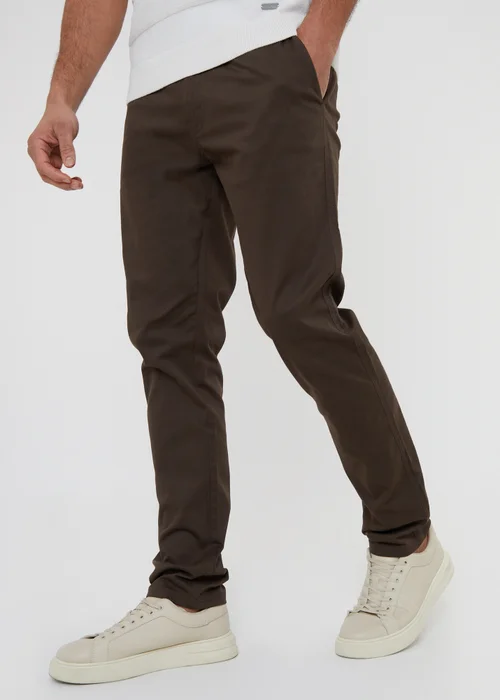 Threadbare Chocolate Cotton Slim Fit Chino Trousers With Stretch - 34/L32 Image 1
