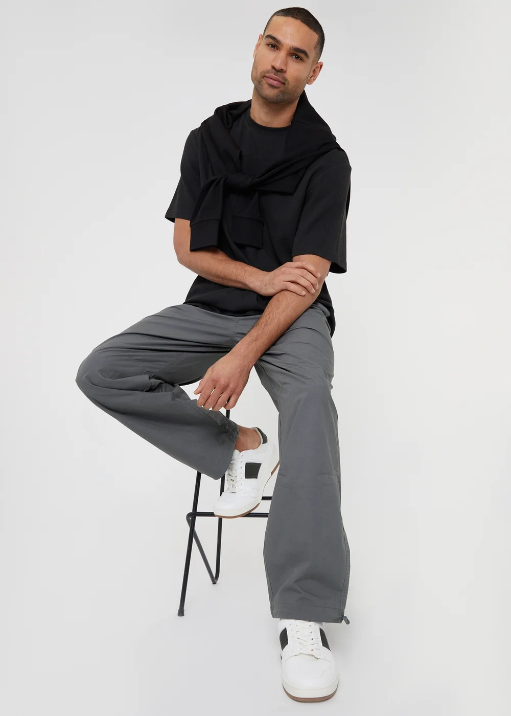 Threadbare Grey Cotton Relaxed Fit Jogger Style Cuffed Trousers - Small Image 5