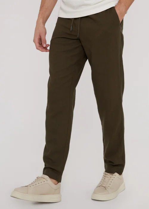 Threadbare Khaki Linen Blend Drawcord Trousers - 2XL Image 1