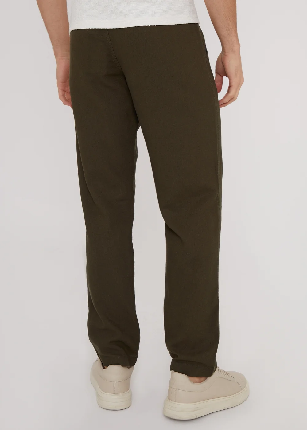 Threadbare Khaki Linen Blend Drawcord Trousers - 2XL Image 2