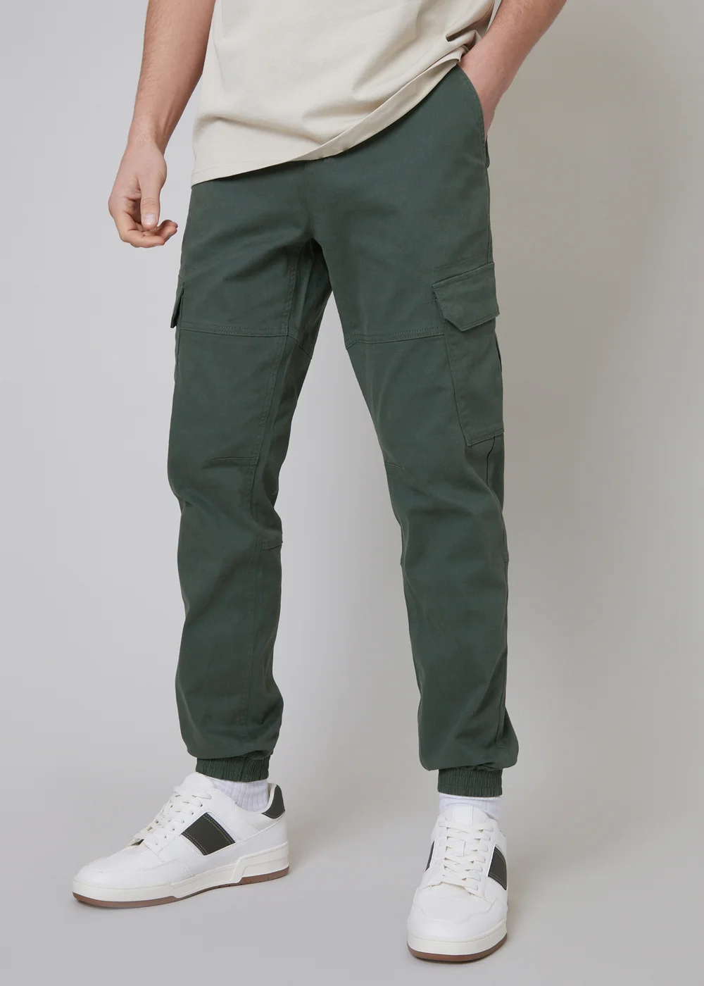 Threadbare Dark Grey Cotton Jogger Style Cargo Trousers With Stretch - S Image 1