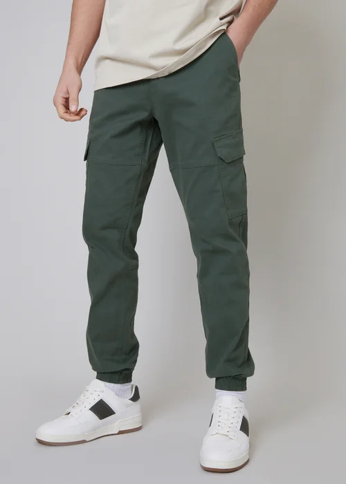 Threadbare Dark Grey Cotton Jogger Style Cargo Trousers With Stretch - S Image 1