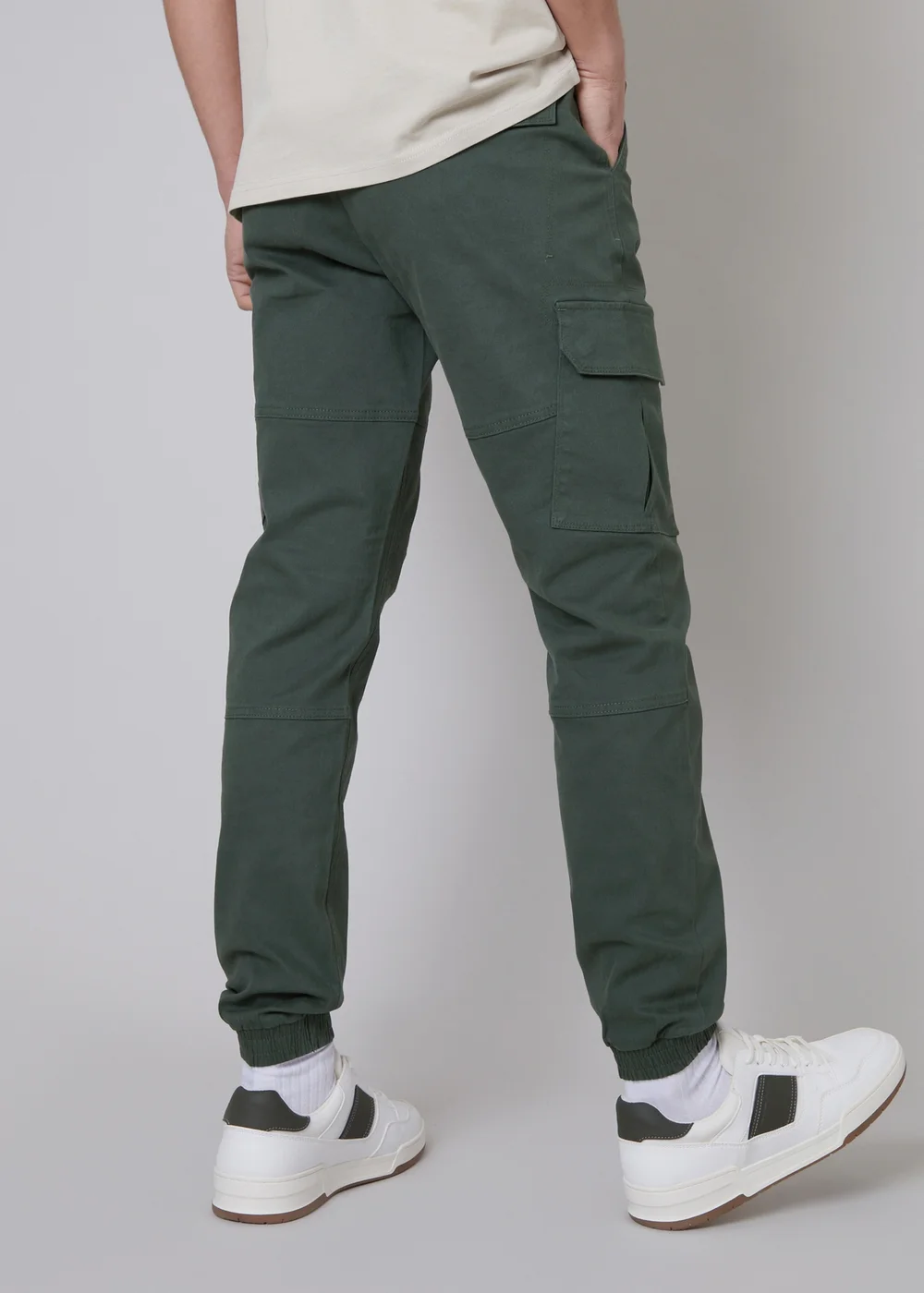 Threadbare Dark Grey Cotton Jogger Style Cargo Trousers With Stretch - S Image 2