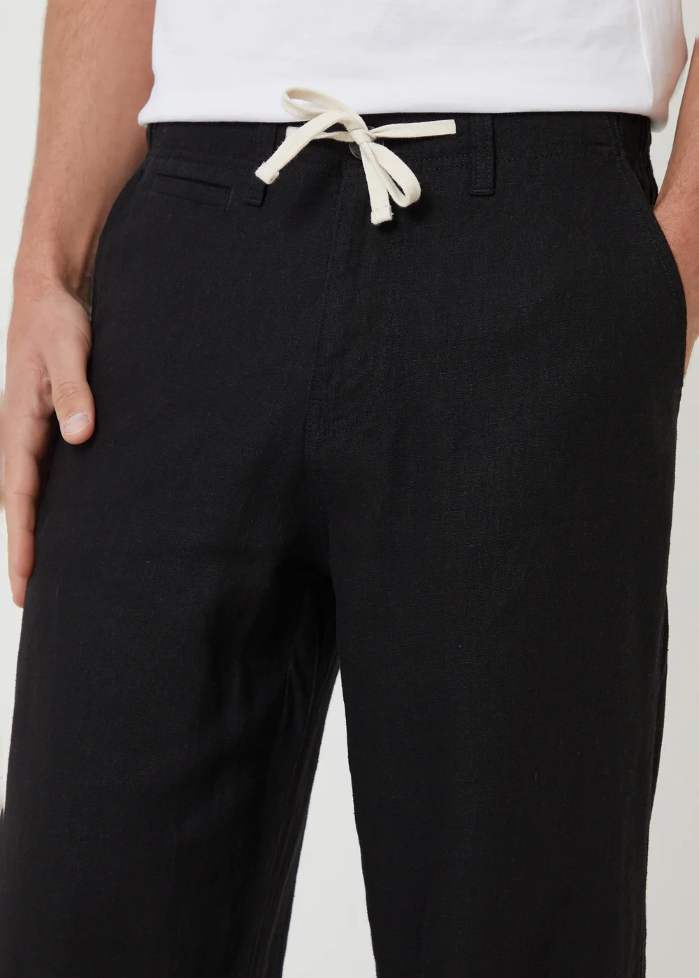 Threadbare Black Linen Blend Casual Trousers - 30/L32 Image 4