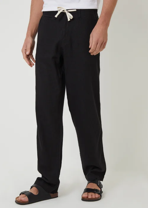 Threadbare Black Linen Blend Casual Trousers - 30/L32 Image 1