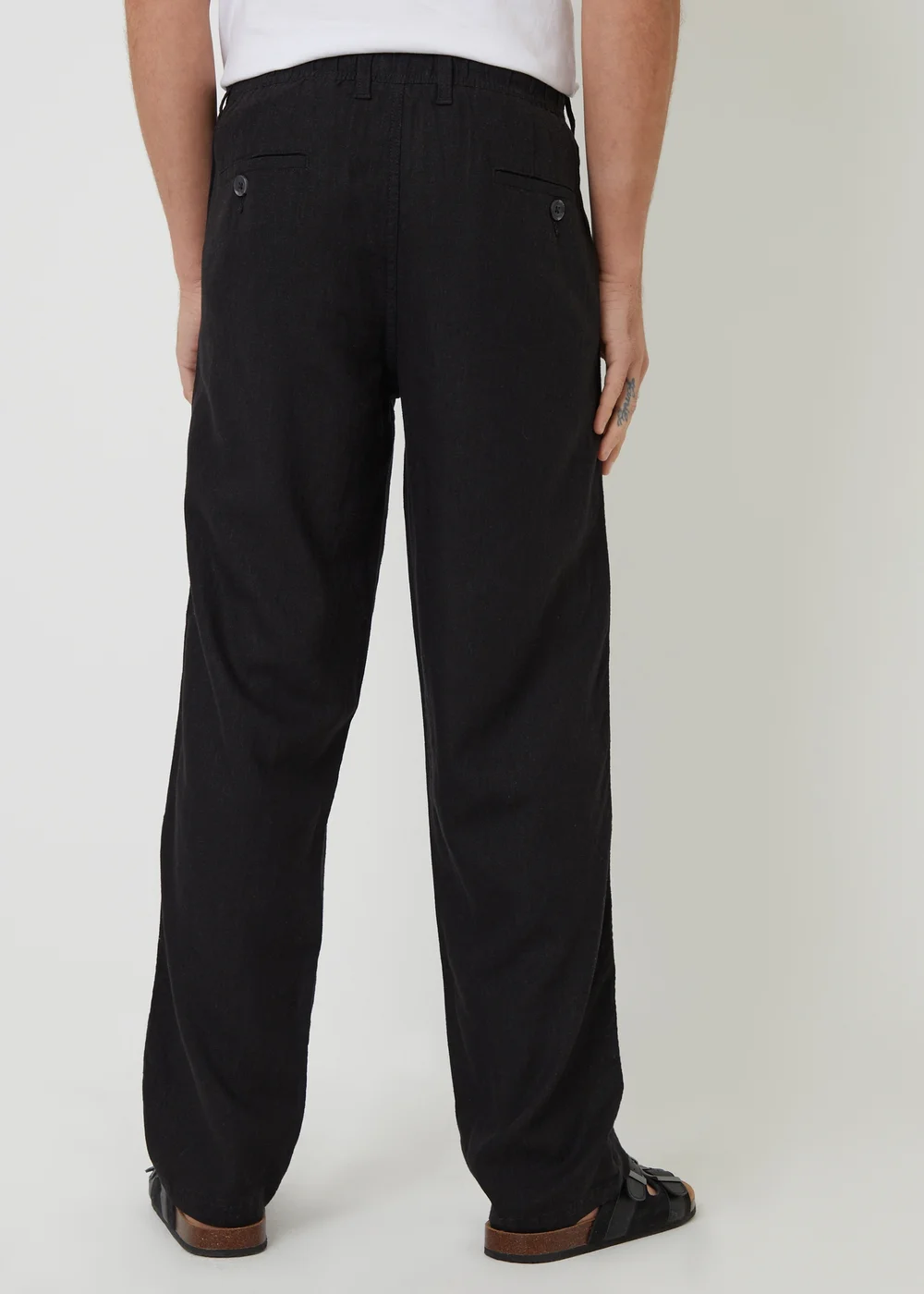 Threadbare Black Linen Blend Casual Trousers - 30/L32 Image 2
