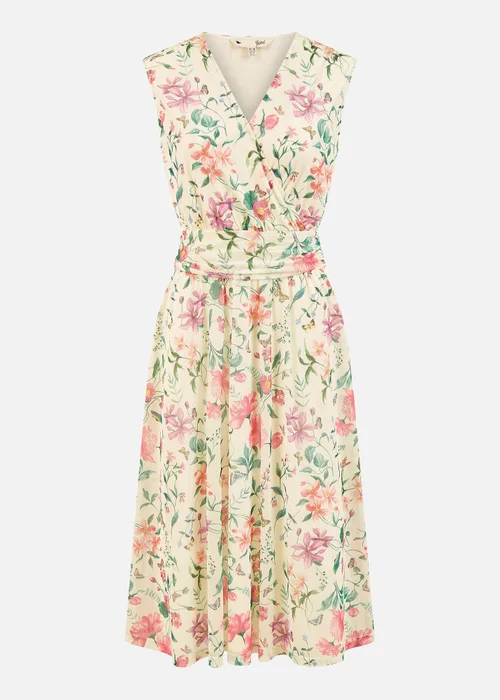 Yumi Ivory Floral Print Mesh Stretch Midi Dress With Pockets - 8 Image 3