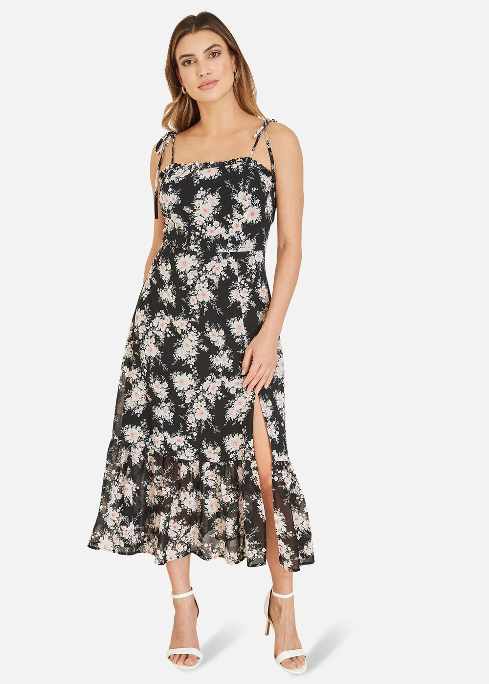 Yumi Black Floral Midi Sundress With Split Hem - 8 Image 1