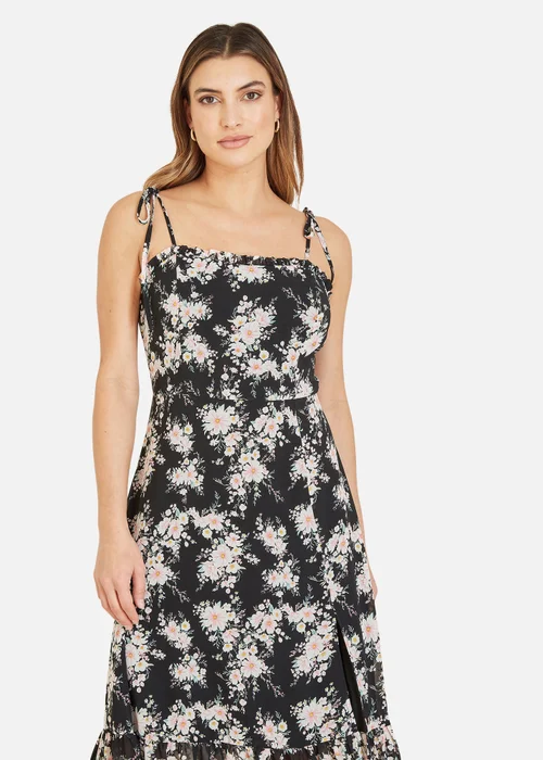 Yumi Black Floral Midi Sundress With Split Hem - 8 Image 2