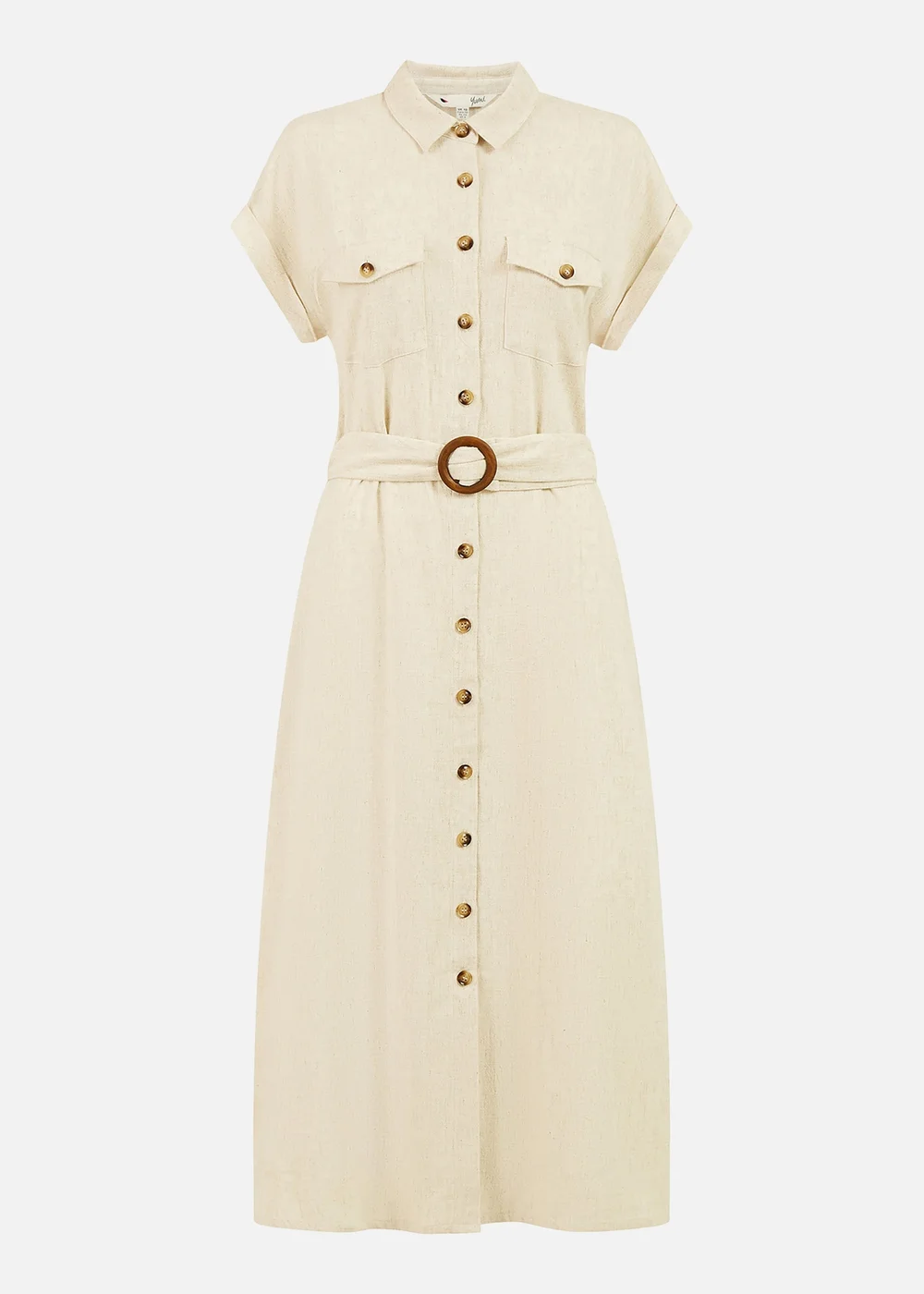 Yumi Stone Viscose Linen Look Midi Shirt Dress With Wooden Belt - 14 Image 3