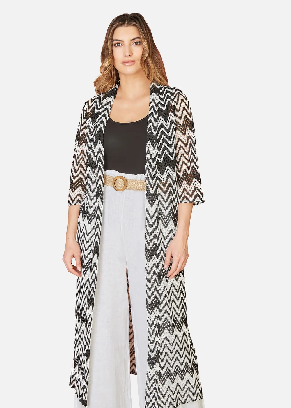 Yumi Black Zig Zag Crochet Long Knitted Kimono - 8 Image 2