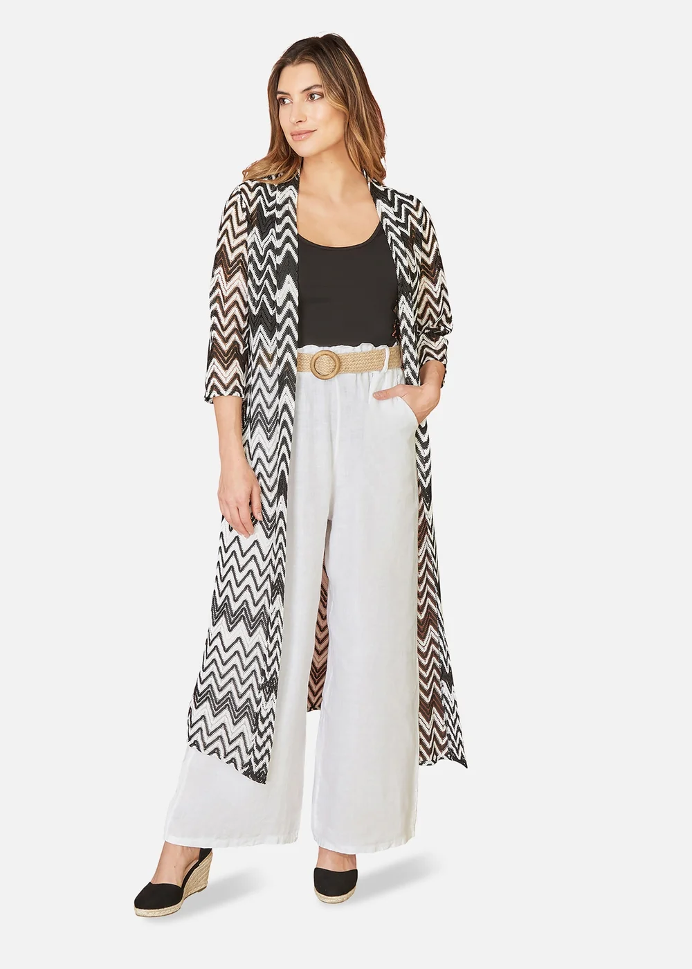 Yumi Black Zig Zag Crochet Long Knitted Kimono - 8 Image 1