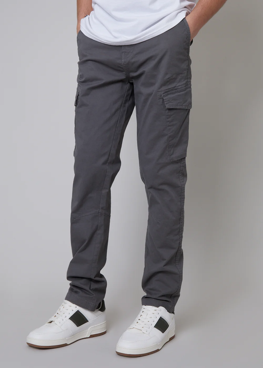 Threadbare Grey Cotton Cargo Trousers With Stretch - 34/L32 Image 1