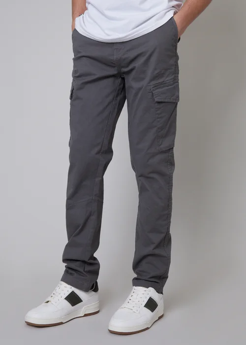 Threadbare Grey Cotton Cargo Trousers With Stretch - 34/L32 Image 1