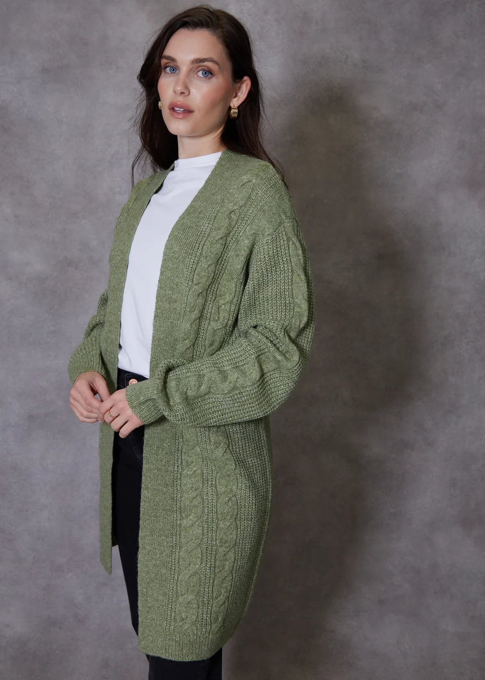 Threadbare Green Rozanna Cable Knit Cardigan - 8 Image 1