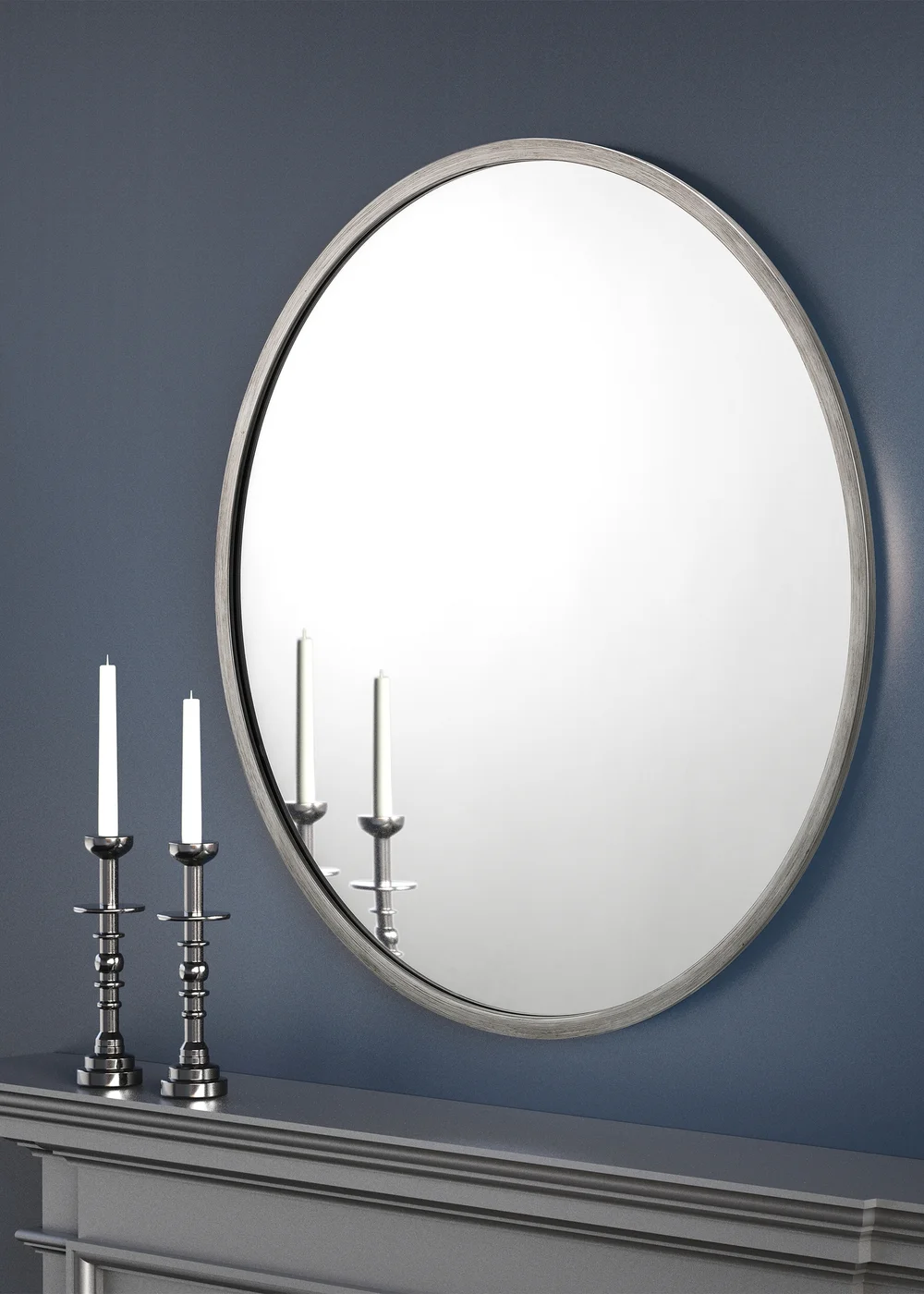 Julian Bowen Octave Round Pewter Wall Mirror (80 x 80 x 2cm) - No Size Image 1