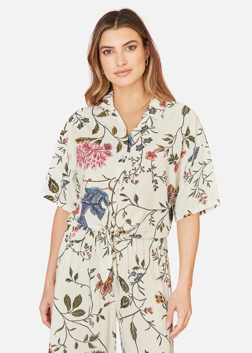 Yumi White Viscose Bird And Floral Print Tie Front Shirt - 8 Image 2