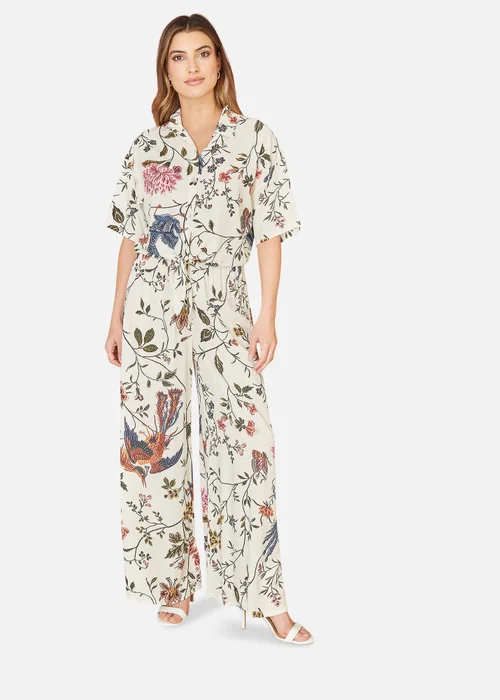 Yumi White Viscose Bird And Floral Print Tie Front Shirt - 8 Image 1