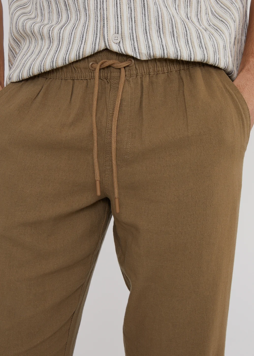Threadbare Brown Linen Blend Drawcord Trousers - S Image 3