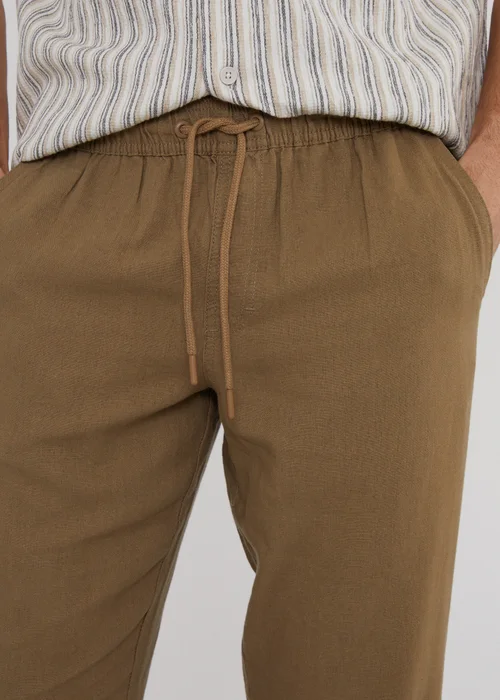 Threadbare Brown Linen Blend Drawcord Trousers - S Image 3