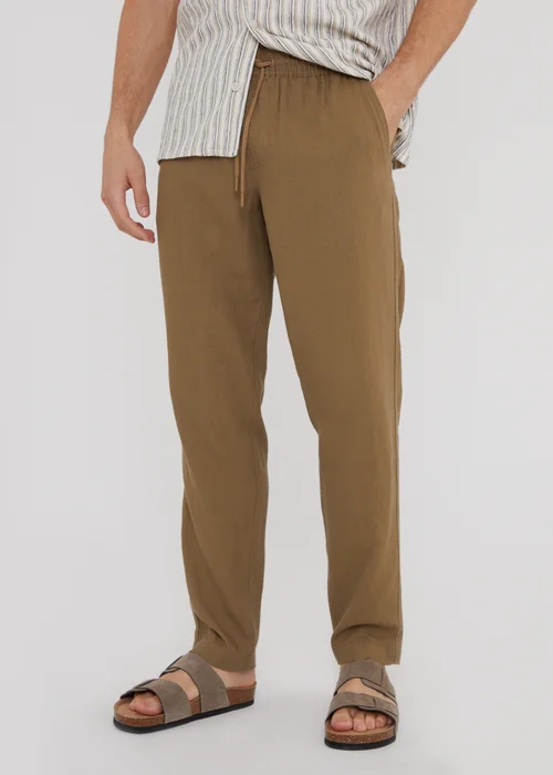 Threadbare Brown Linen Blend Drawcord Trousers - S Image 1