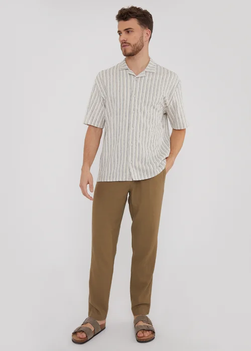 Threadbare Brown Linen Blend Drawcord Trousers - S Image 4