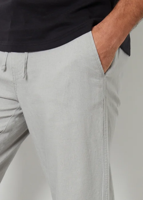 Threadbare Light Grey Linen Blend Trousers - 32/L32 Image 3